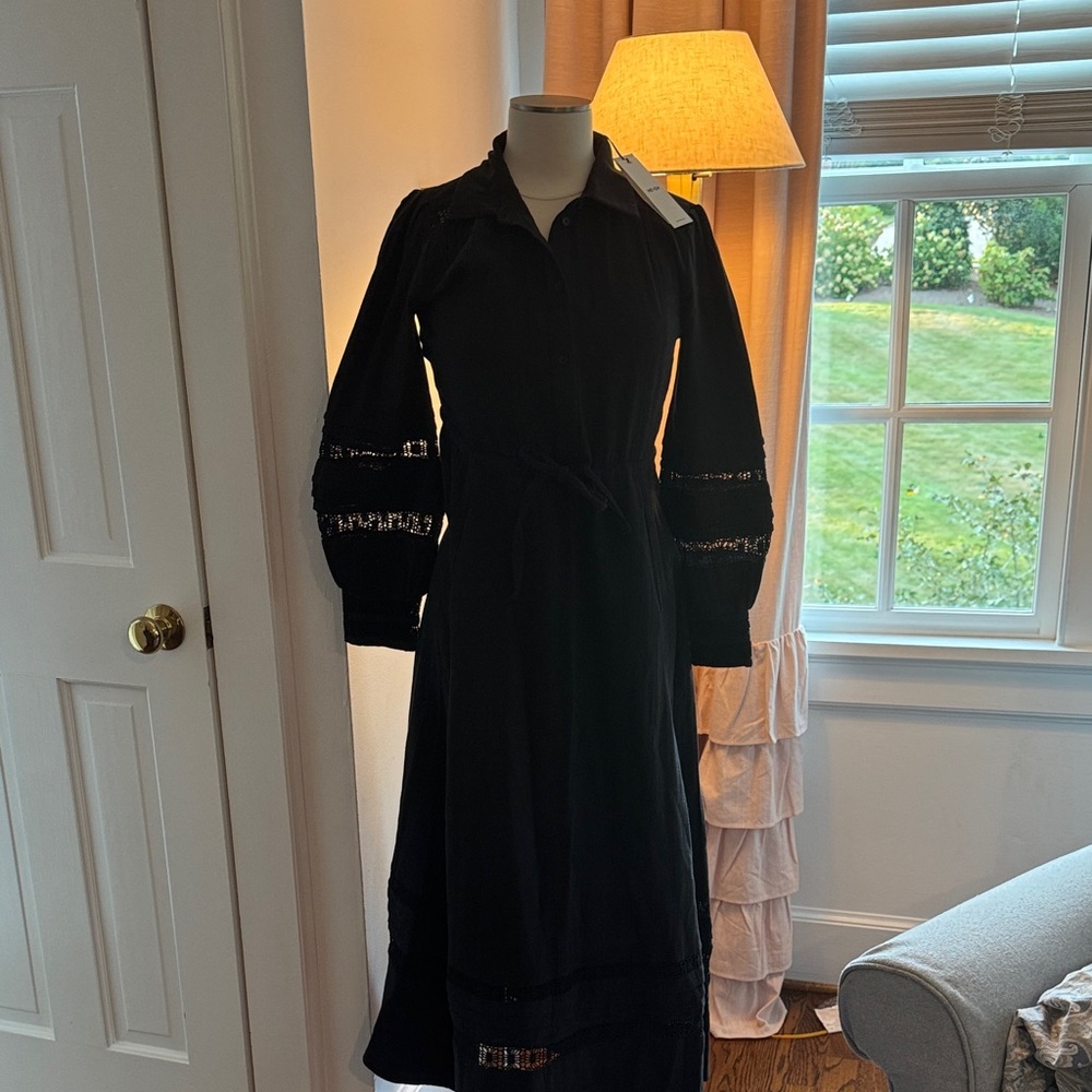 NWT - ME+EM Black Long Sleeve Dress with Lace Detail